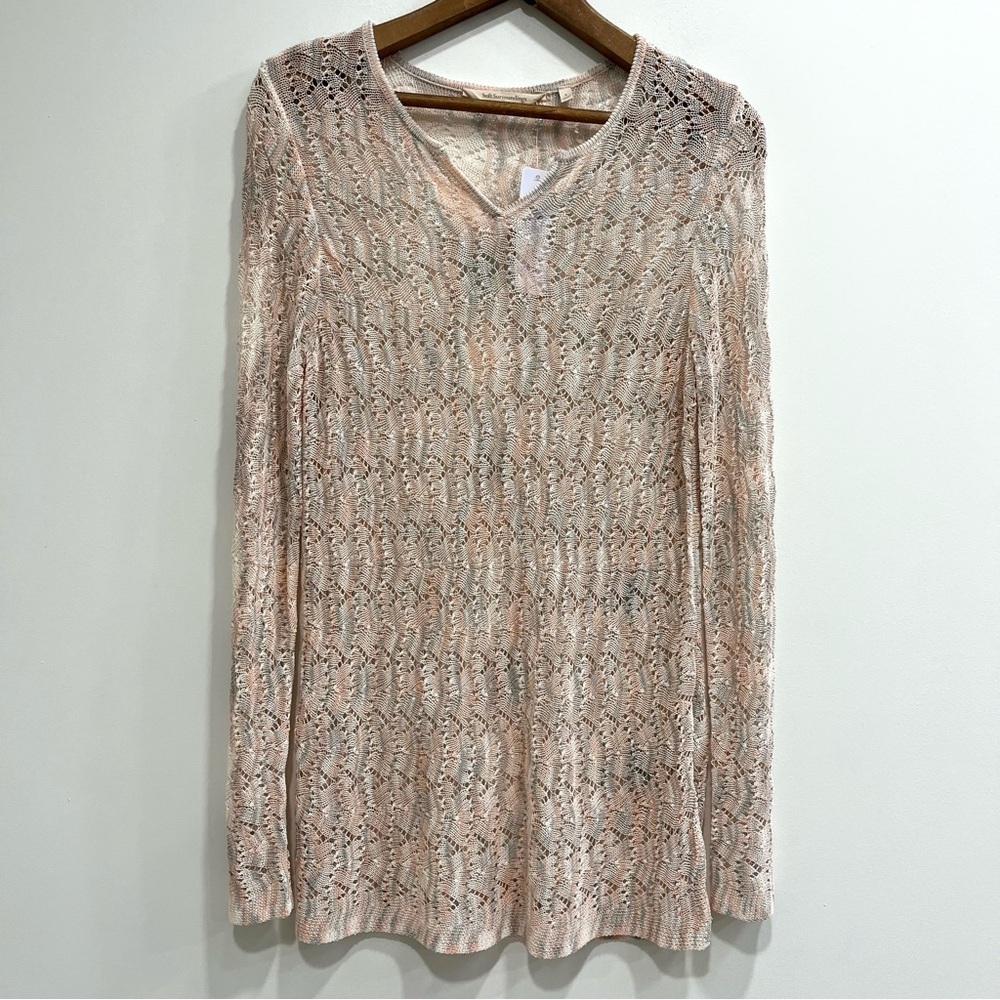 Soft Surroundings open knit beach tunic top peach gray cream boho size large